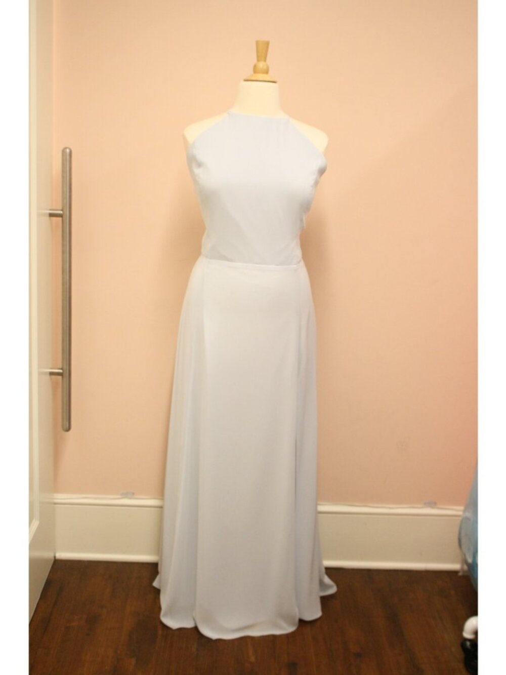 Long Chiffon High Neck Bridesmaid Dress Ice Blue